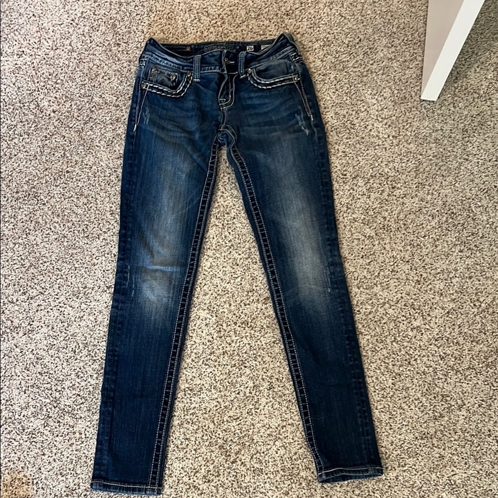Miss Me Dark Wash Skinny Jeans with Contrast Stitching